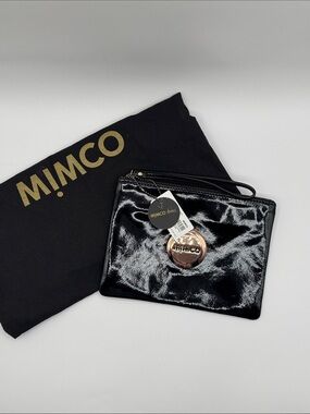 Mimco Black Patent Leather Clutch with Rose Gold Hardware